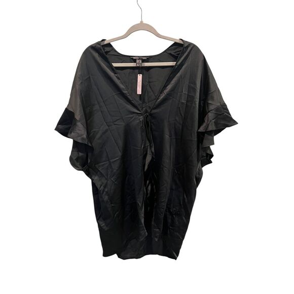 Victoria's Secret Robe Ruffle Black Ruffle‎ Short Tie Front One Size NWT - Picture 1 of 7
